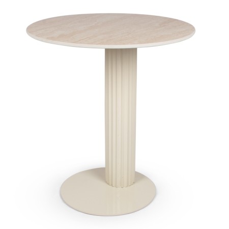 Masuta laterala Hedemora, metal, ceramica, aspect travertin, bej, D.55 cm, MIFU000181-BG