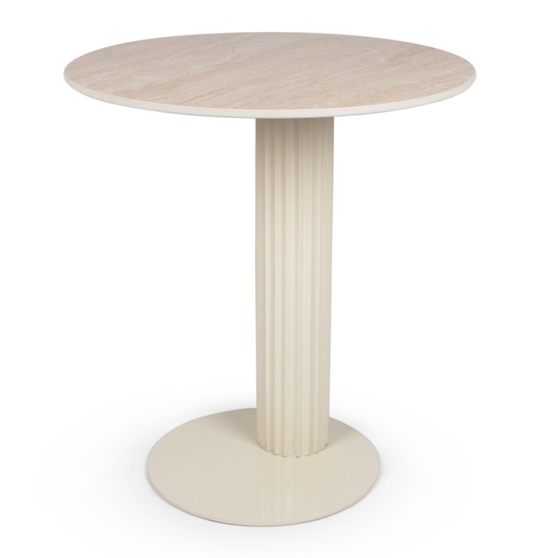 Masuta laterala Hedemora, metal, ceramica, aspect travertin, bej, D.55 cm, MIFU000181-BG