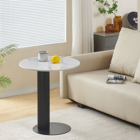 Masuta laterala Hedemora, metal, ceramica, aspect marmura, negru/alb, D.55 cm, MIFU000181-WH