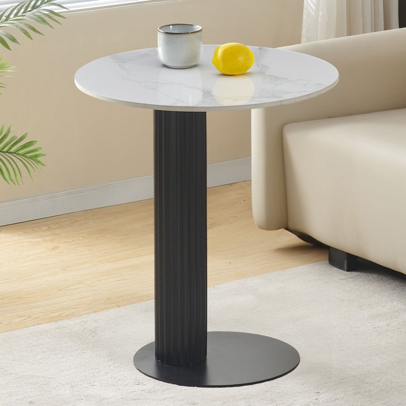 Masuta laterala Hedemora, metal, ceramica, aspect marmura, negru/alb, D.55 cm, MIFU000181-WH
