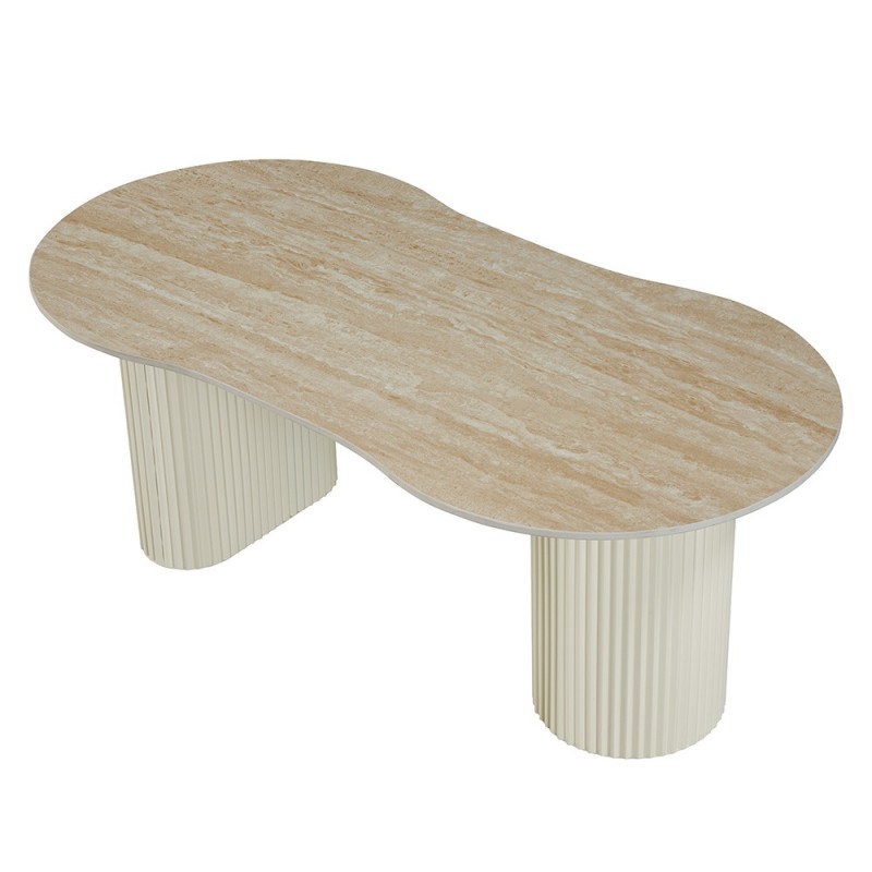 Masuta cafea Motala, metal, ceramica, aspect travertin, bej, L.120 cm, MIFU000183-BG