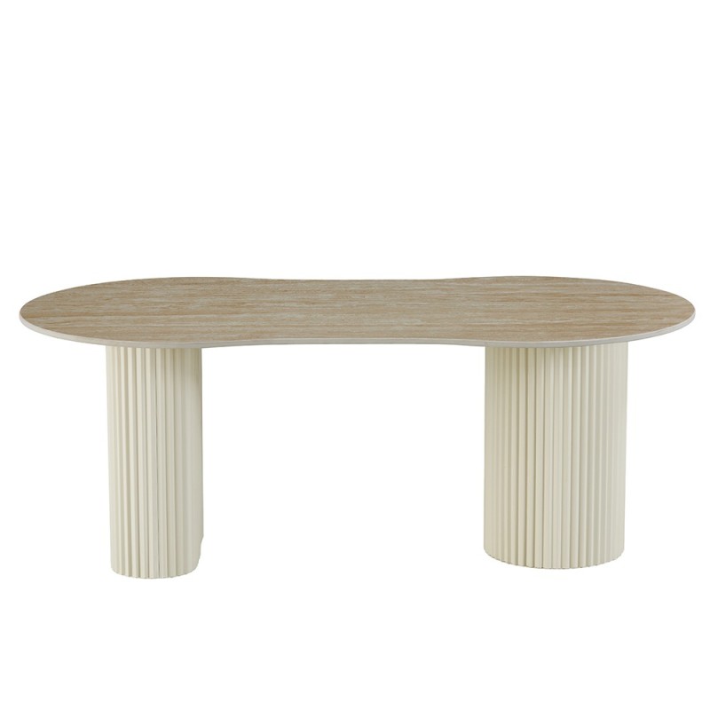 Masuta cafea Motala, metal, ceramica, aspect travertin, bej, L.120 cm, MIFU000183-BG