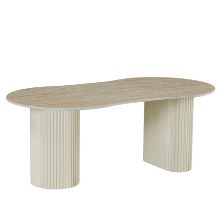 Masuta cafea Motala, metal, ceramica, aspect travertin, bej, L.120 cm, MIFU000183-BG