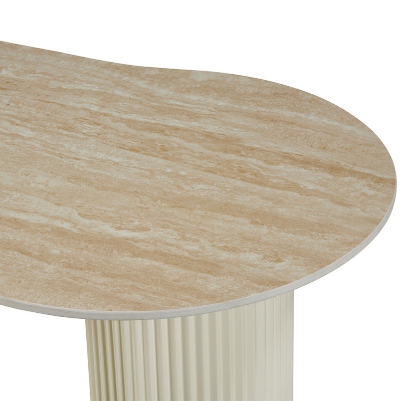 Masuta cafea Motala, metal, ceramica, aspect travertin, bej, L.120 cm, MIFU000183-BG