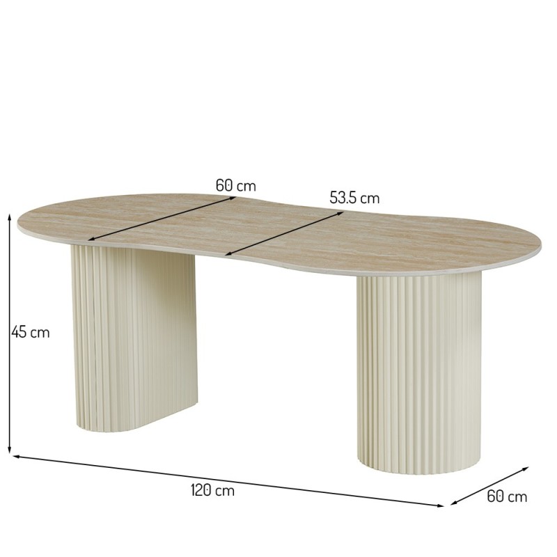 Masuta cafea Motala, metal, ceramica, aspect travertin, bej, L.120 cm, MIFU000183-BG