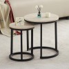 Set 2 masute laterale Skara, metal, MDF, aspect travertin, bej, D.32/45 cm, MIFU000184-BG
