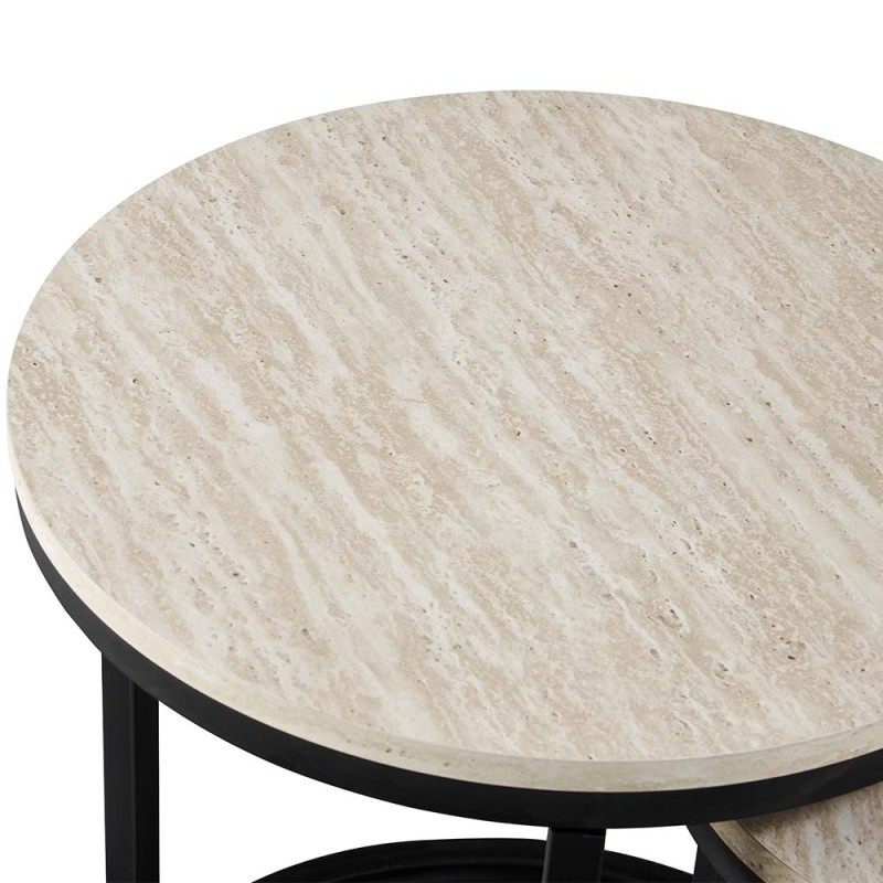 Set 2 masute laterale Skara, metal, MDF, aspect travertin, bej, D.32/45 cm, MIFU000184-BG