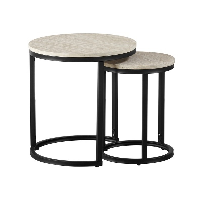Set 2 masute laterale Skara, metal, MDF, aspect travertin, bej, D.32/45 cm, MIFU000184-BG