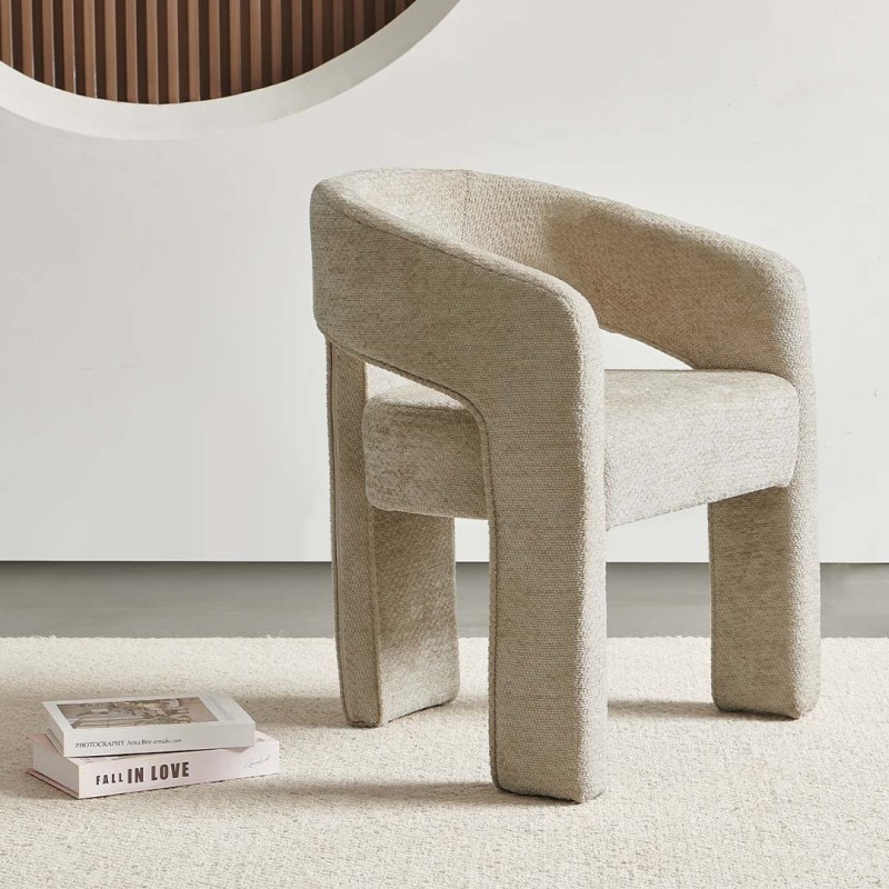 Scaun dining Jena, metal, poliester, boucle, taupe, H.75 cm, MIFU000186-BR