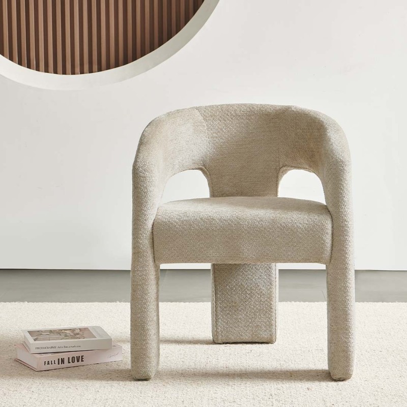 Scaun dining Jena, metal, poliester, boucle, taupe, H.75 cm, MIFU000186-BR