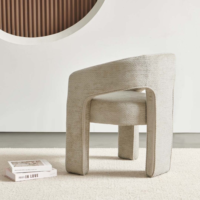 Scaun dining Jena, metal, poliester, boucle, taupe, H.75 cm, MIFU000186-BR