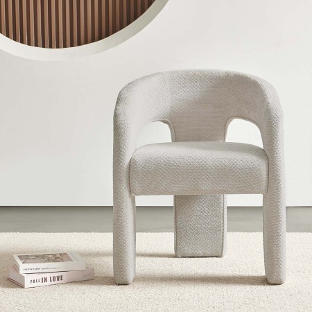 Scaun dining Jena, metal, poliester, boucle, alb, H.75 cm, MIFU000186-WH