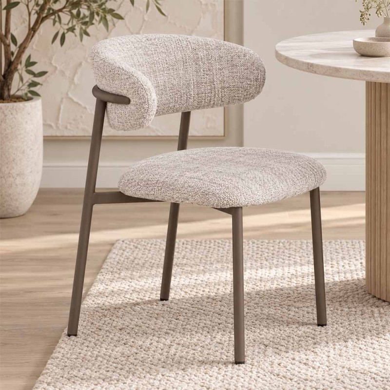 Scaun dining Hamina, metal, poliester, maro/gri, H.79 cm, MIFU000188-LGY