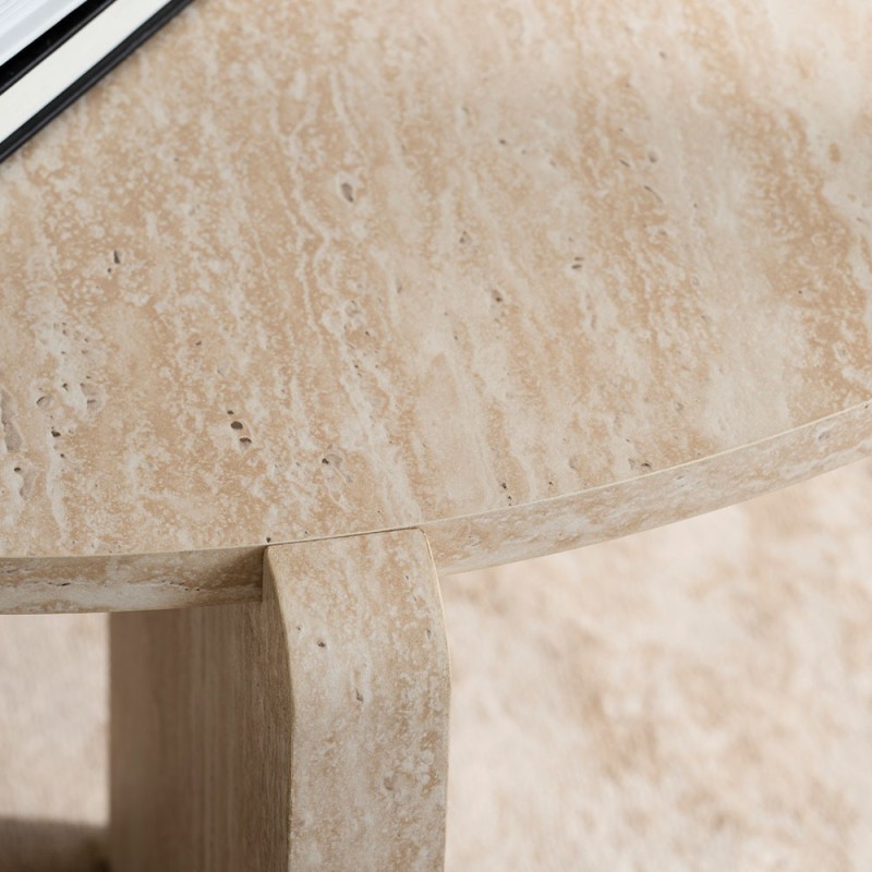 Masuta de cafea Ulvila, MDF, aspect travertin, bej, D.80 cm, MIFU000190-SD