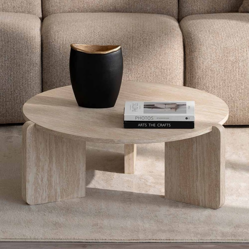 Masuta de cafea Ulvila, MDF, aspect travertin, bej, D.80 cm, MIFU000190-SD