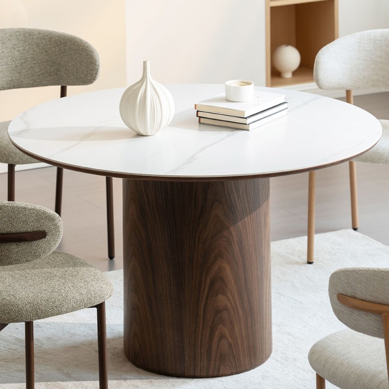 Masa dining Somero, MDF, ceramica, maro/alb, D.120 cm, MIFU000191-BR