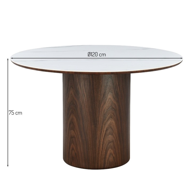 Masa dining Somero, MDF, ceramica, maro/alb, D.120 cm, MIFU000191-BR