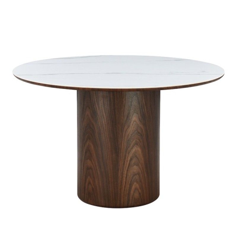 Masa dining Somero, MDF, ceramica, maro/alb, D.120 cm, MIFU000191-BR