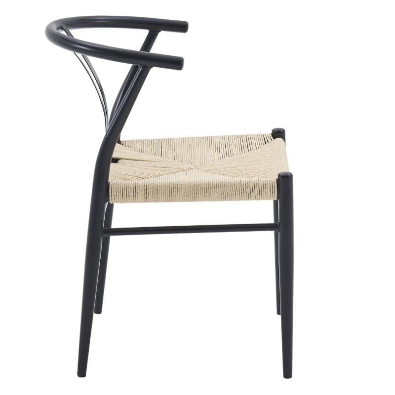 Scaun dining Baku, metal, ratan, negru, H.71 cm, MIFU000193-WOOD