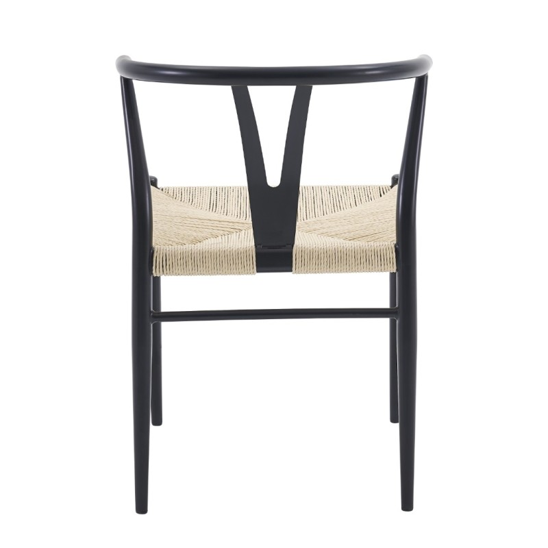 Scaun dining Baku, metal, ratan, negru, H.71 cm, MIFU000193-WOOD