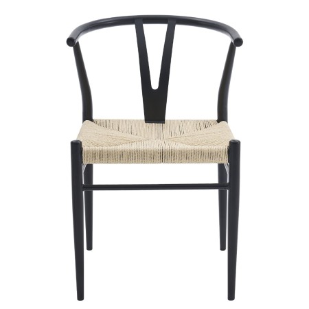 Scaun dining Baku, metal, ratan, negru, H.71 cm, MIFU000193-WOOD
