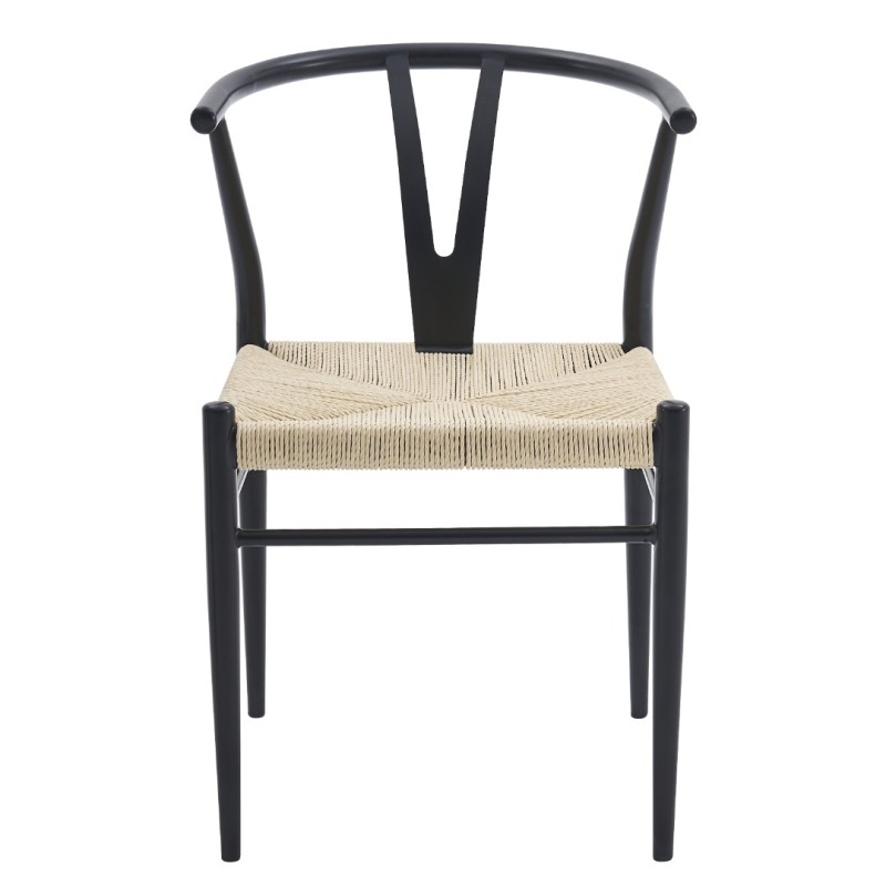 Scaun dining Baku, metal, ratan, negru, H.71 cm, MIFU000193-WOOD