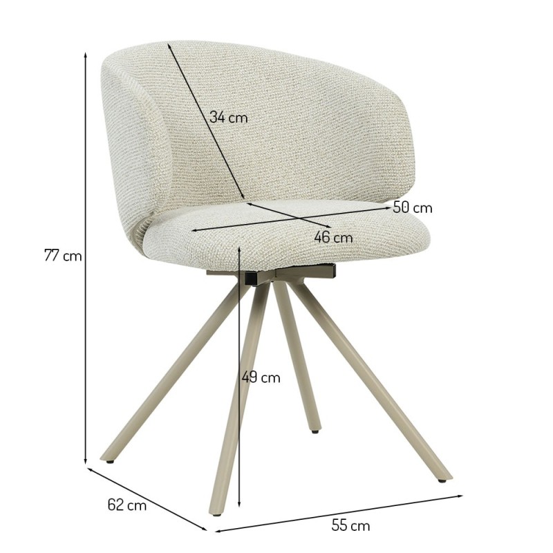 Scaun dining Astara, metal, poliester, bej, H.77 cm, MIFU000194-BG