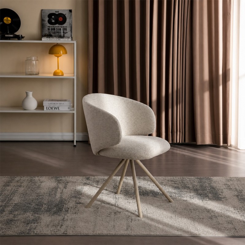 Scaun dining Astara, metal, poliester, bej, H.77 cm, MIFU000194-BG