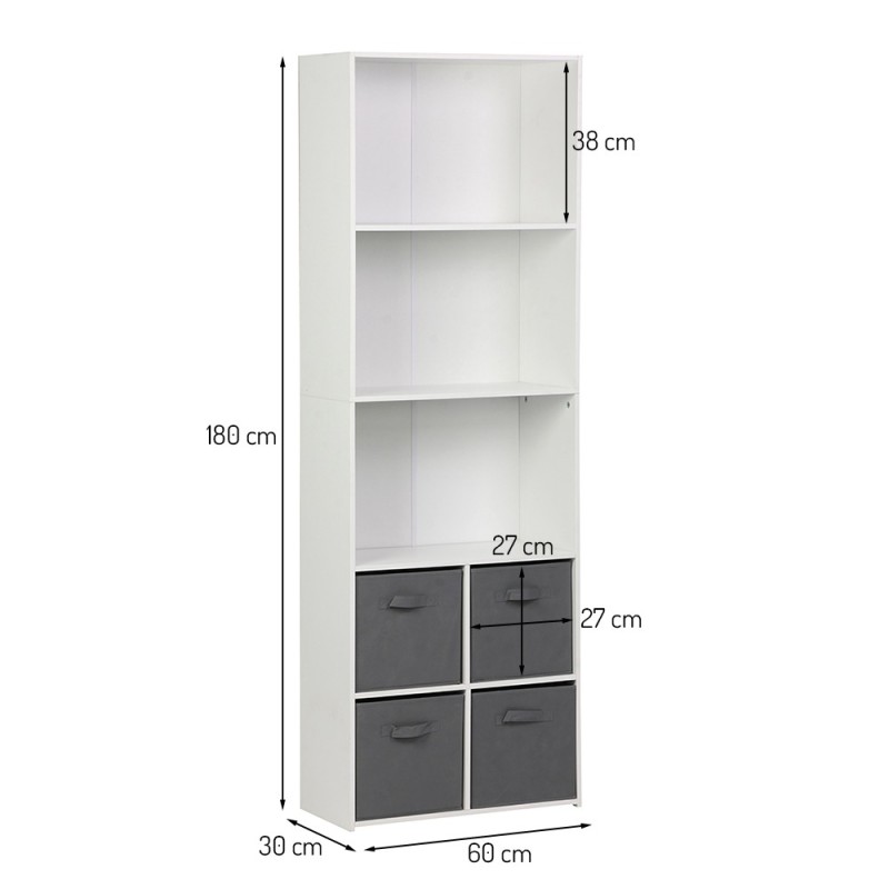 Biblioteca Galway, MDF, alba, H.180 cm, MIFU000201-WH
