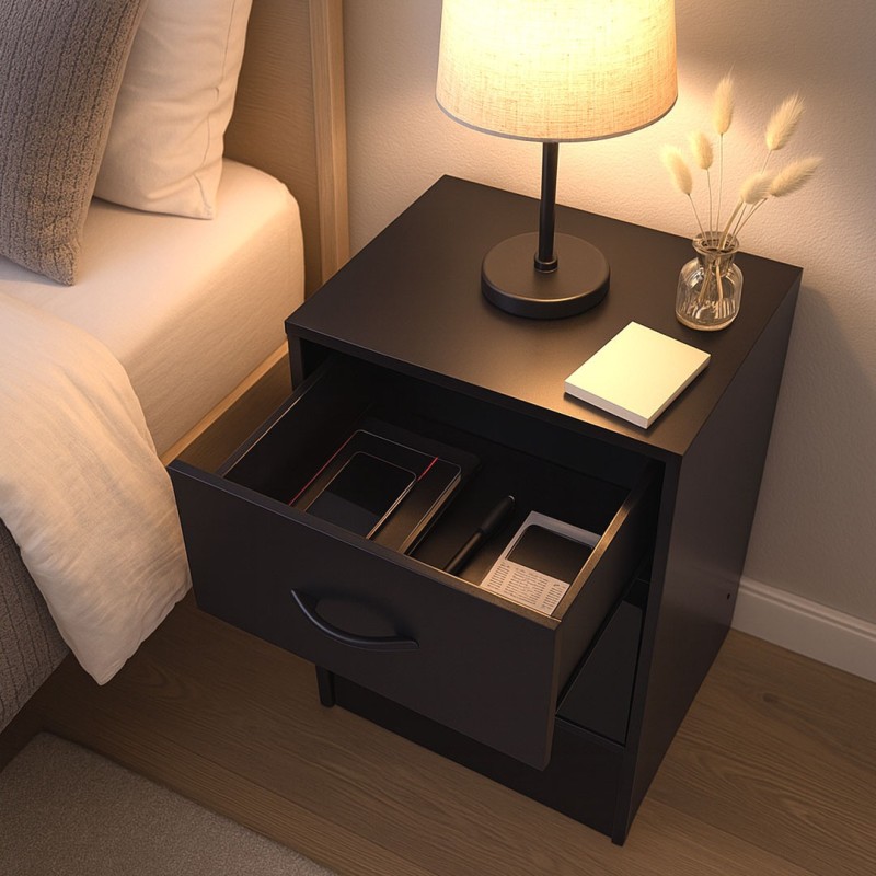 Noptiera Navan, MDF, neagra, H.52 cm, MIFU000202-BK