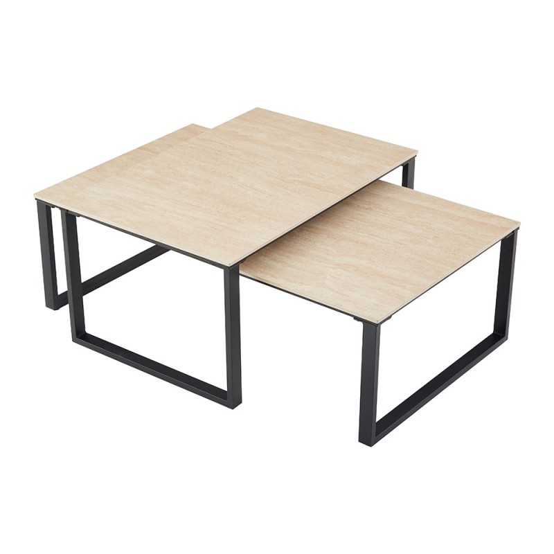 Set 2 masute de cafea Caen, metal, ceramica, aspect travertin, bej, L.120 cm, MIFU000210-BG