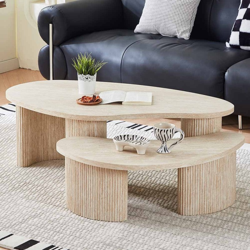 Set 2 masute de cafea Versailles, MDF, aspect travertin, bej, L.120 cm, MIFU000211-BG