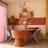 Scaun dining Ruse, metal, poliester, maro/auriu, H.80 cm, MIFU000213-BR