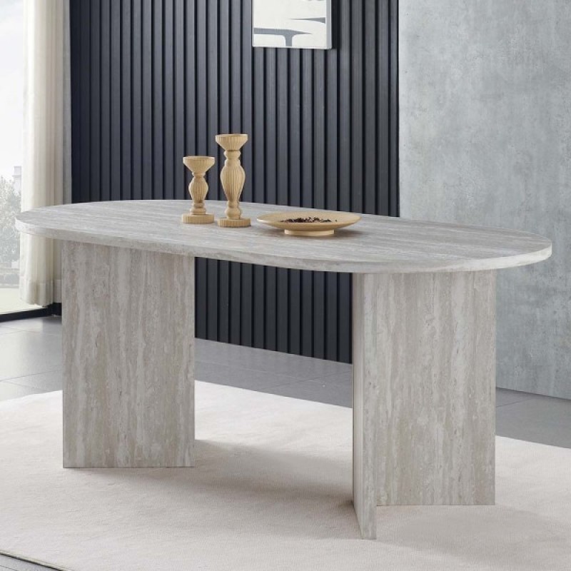 Masa dining Kavarna, MDF, aspect travertin, gri deschis, L.180 cm, MIFU000216-LGY
