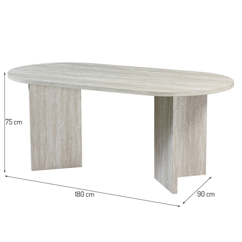 Masa dining Kavarna, MDF, aspect travertin, gri deschis, L.180 cm, MIFU000216-LGY