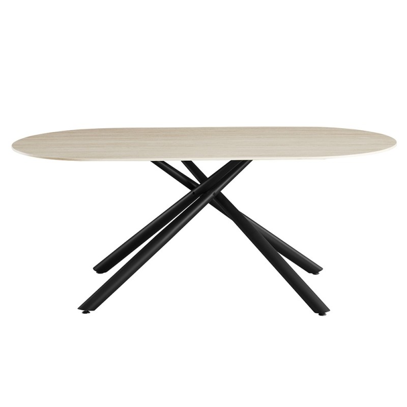 Masa dining Mezdra, metal, ceramica, aspect travertin, bej, L.180 cm, MIFU000217-BG