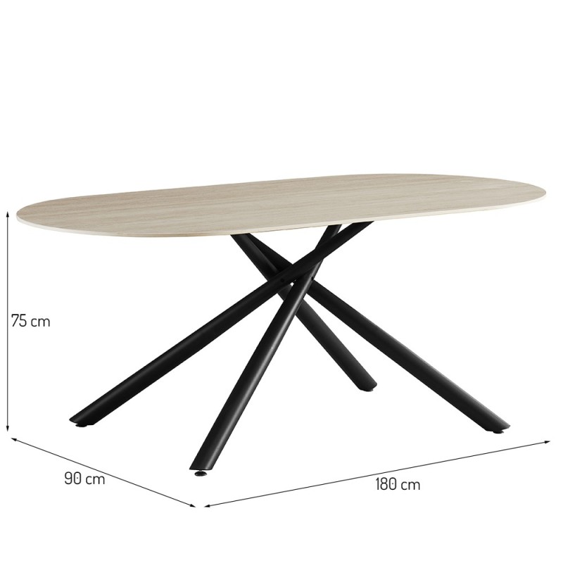 Masa dining Mezdra, metal, ceramica, aspect travertin, bej, L.180 cm, MIFU000217-BG