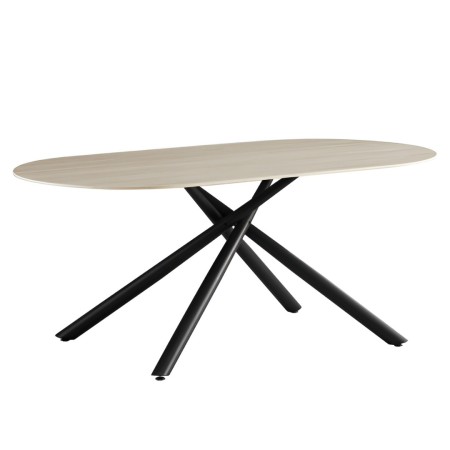 Masa dining Mezdra, metal, ceramica, aspect travertin, bej, L.180 cm, MIFU000217-BG