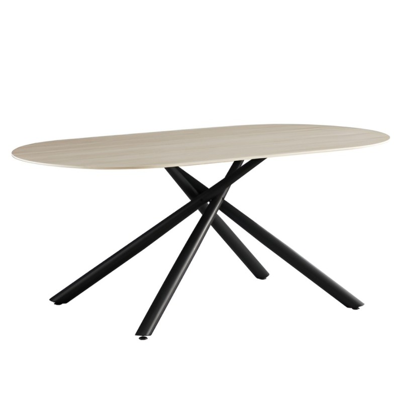 Masa dining Mezdra, metal, ceramica, aspect travertin, bej, L.180 cm, MIFU000217-BG