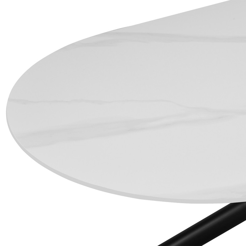 Masa dining Mezdra, metal, ceramica, aspect marmura, alba, L.180 cm, MIFU000217-WH