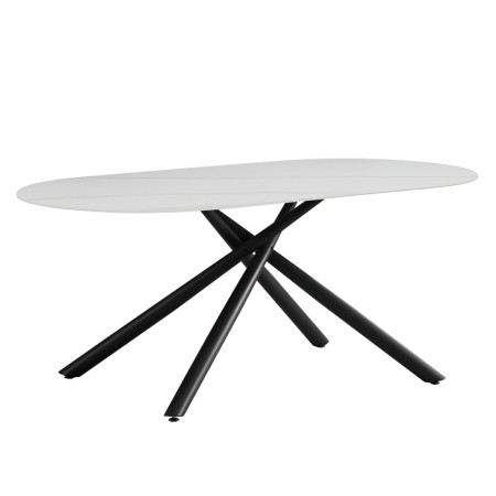 Masa dining Mezdra, metal, ceramica, aspect marmura, alba, L.180 cm, MIFU000217-WH