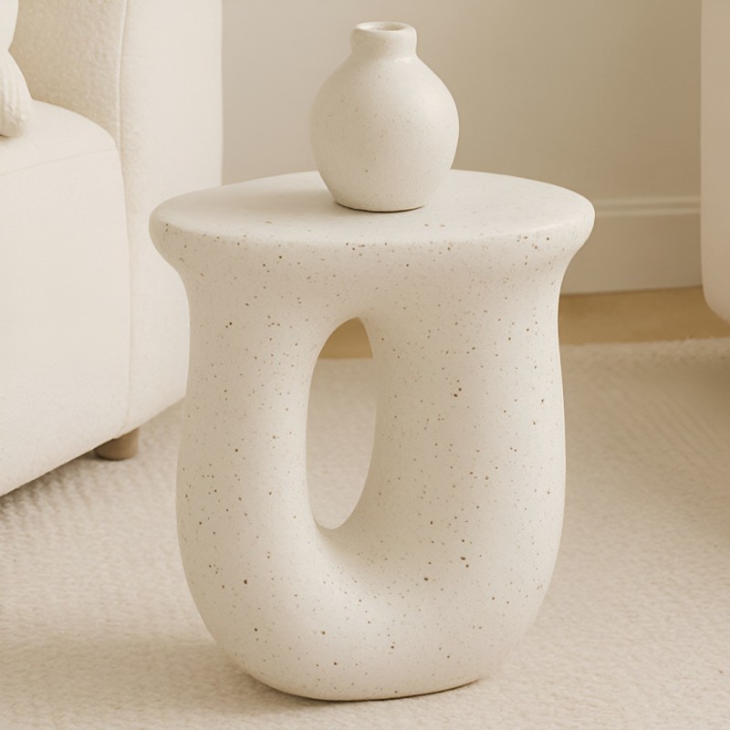 Masuta laterala Burrel, compozit terrazzo, alba, H.45 cm, MIFU000218-WH