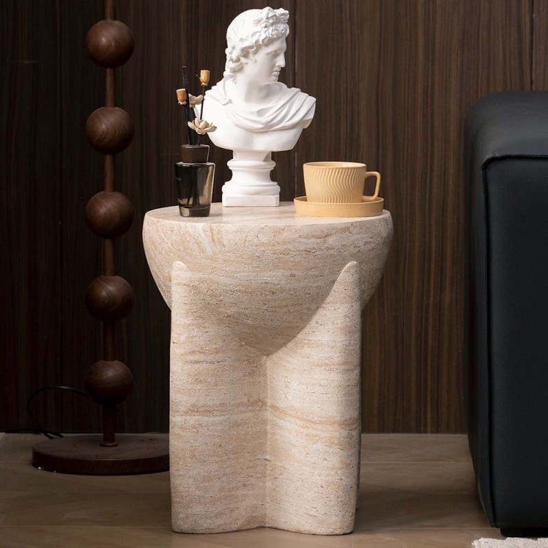 Masuta laterala Skive, compozit, bej, D.37 cm, MIFU000221-BG