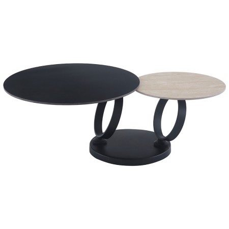 Masuta de cafea rotativa Liverno, metal, piatra sinterizata, aspect travertin, negru/bej, L.80 cm, MIFU000225-SD