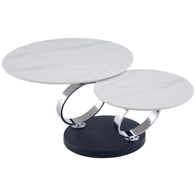 Masuta de cafea rotativa Liverno, metal, piatra sinterizata, aspect marmura alba, L.80 cm, MIFU000225-WH