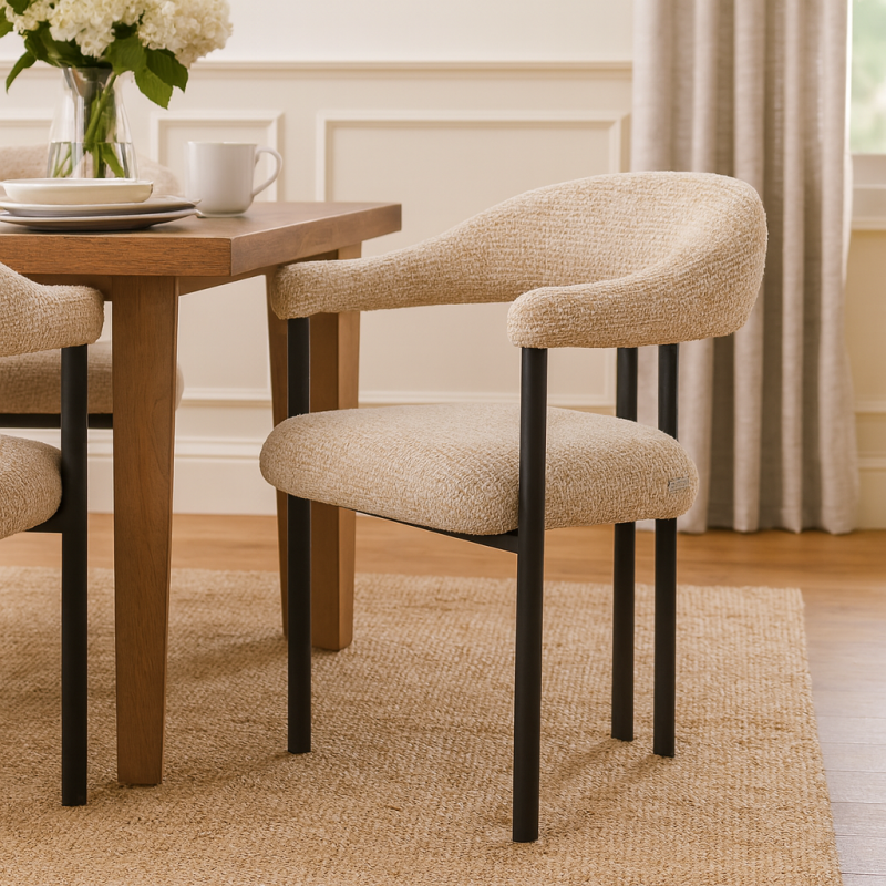 Scaun dining Basel, metal, poliester, taupe, H.82 cm, MIFU000226-TP