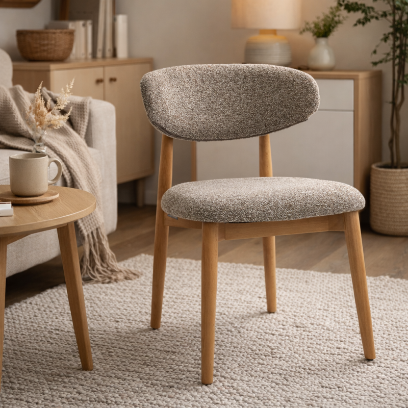 Scaun dining Alaro, lemn, material textil, taupe, H.82 cm, MIFU000237-TP