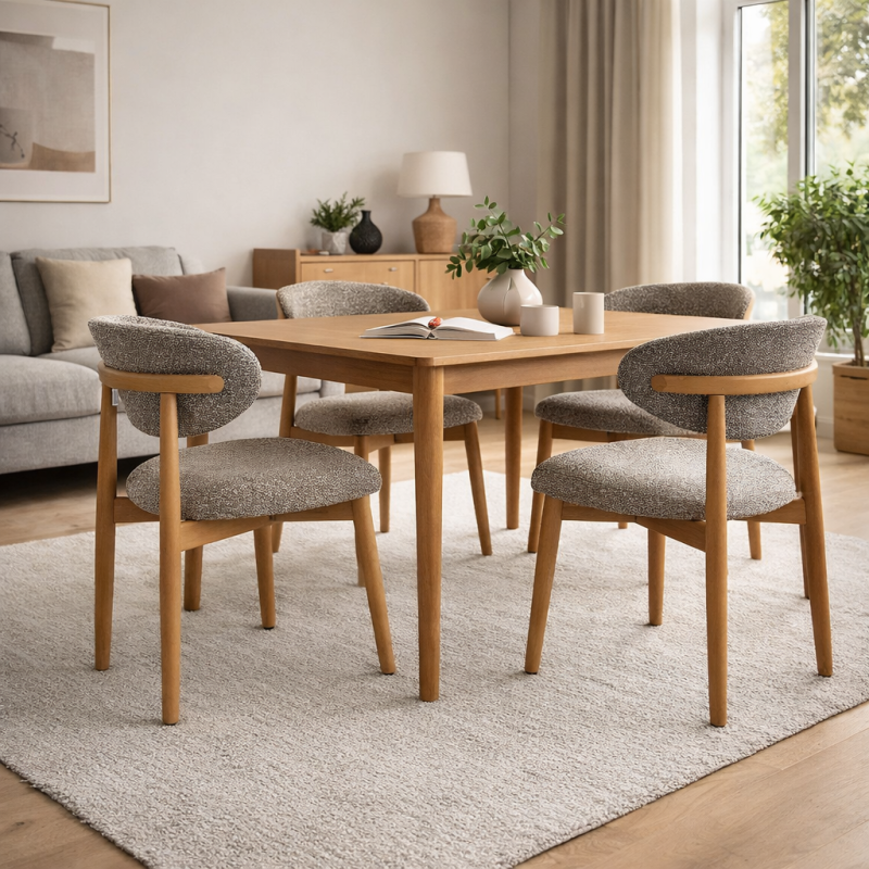 Scaun dining Alaro, lemn, material textil, taupe, H.82 cm, MIFU000237-TP