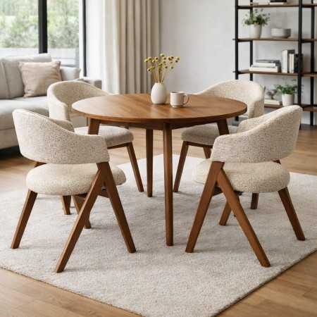 Scaun dining Enna, lemn, material textil, spuma, bej, H.79 cm, MIFU000238-TP
