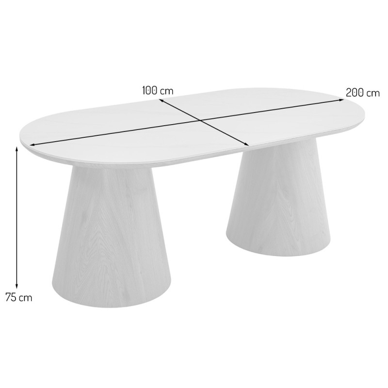 Masa dining Elvas, MDF, ceramica, aspect travertin, bej, L.200 cm, MIFU000240-SD